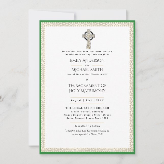Invitación Cruz Celta Boda Católica Irlandesa Masa Nupcial (Anverso)