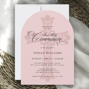 Invitación Cruz celta de comunión primera rosa polvorienta