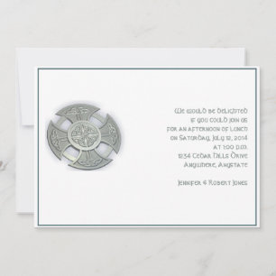 Invitación Cruz celta en blanco y plateado