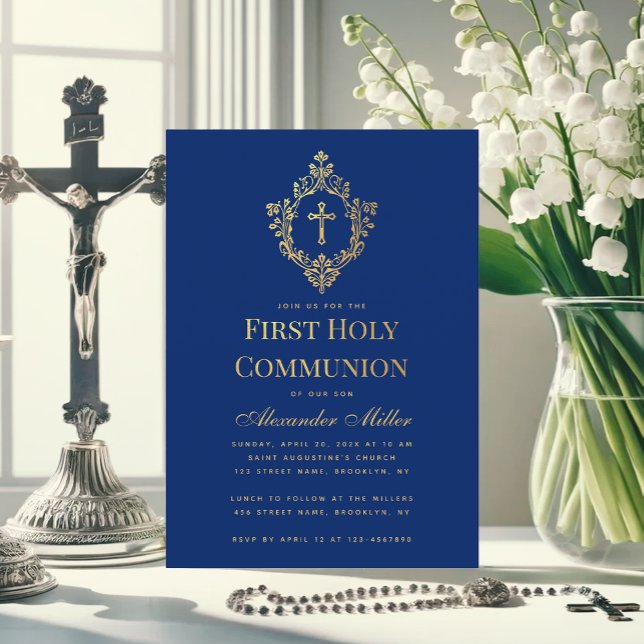 Invitación Cruz con cresta de falso oro para primera comunión (Subido por el creador)