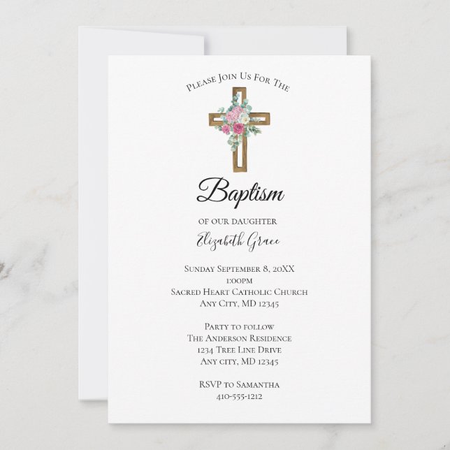 Invitación Cruz con Flores Bautizo (Anverso)