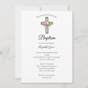 Invitación Cruz con Flores Bautizo