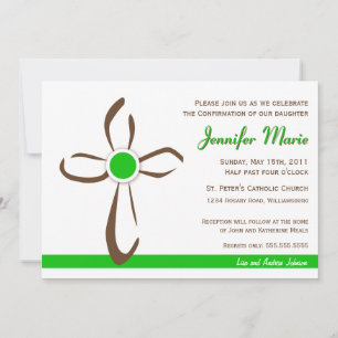 Invitación Cruz Contemporánea Simple con Verde