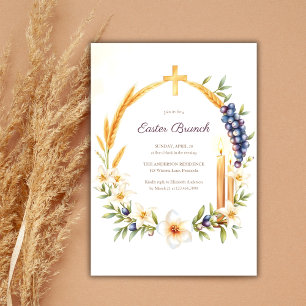 Invitación Cruz Cristiana Corona Brunch de Pascua Católica