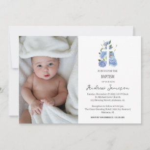 Invitación Cruz cristiana floral elegante y moderna Bautism