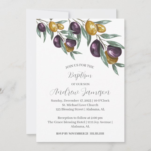 Invitación Cruz cristiana floral elegante y moderna | Bautism (Anverso)
