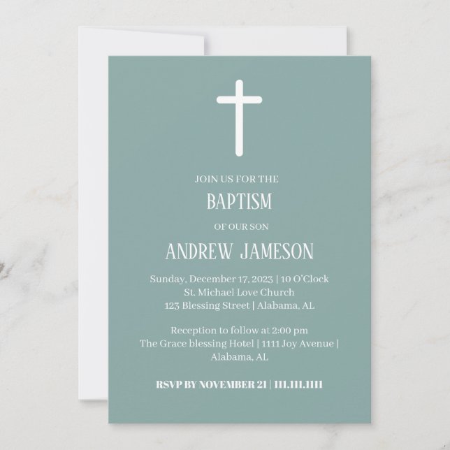 Invitación Cruz cristiana moderna y elegante | Bautismo (Anverso)