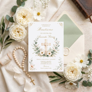 Invitación Cruz de Bautismo en Acuarela Elegante Español