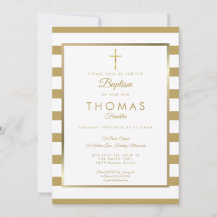 Invitación Cruz de Bautizo Simple Chic de Oro