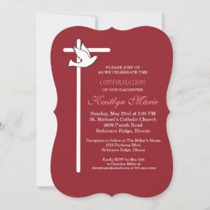 Invitación Cruz de confirmación de la hija se pala en rojo