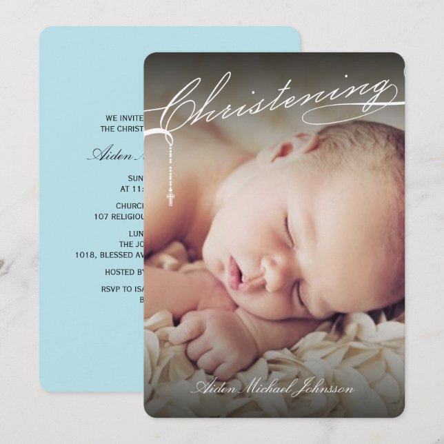 Invitación Cruz de cristiandad blanca foto religiosa (Anverso / Reverso)