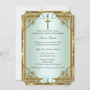 Invitación Cruz de Damasco Perla Dorada de Bautizo Mint 2