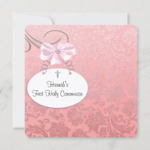 Invitación Cruz de Damasco Rosa Primera Comunión de Niñas