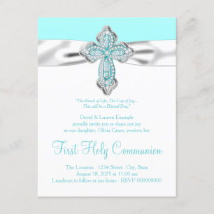 Invitación Cruz de Diamante Verde Claro Primera Comunión de C