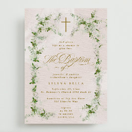 Invitación Cruz de Eucalipto en el bautismo Chica de la coron