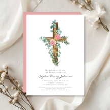 Cruz de eucalipto rosa Bautizo religioso 
