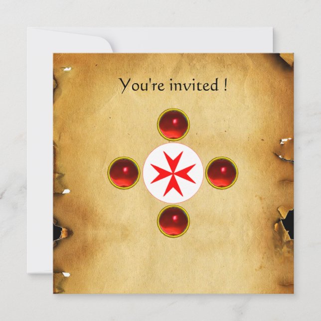 Invitación Cruz de gema 1ra Comunión / Bautizo rojo (Anverso)