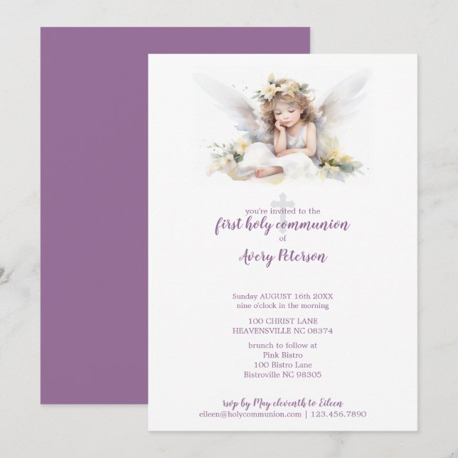 Invitación Cruz de la Cuta de la Acuarela Angel Primero Santa (Anverso / Reverso)