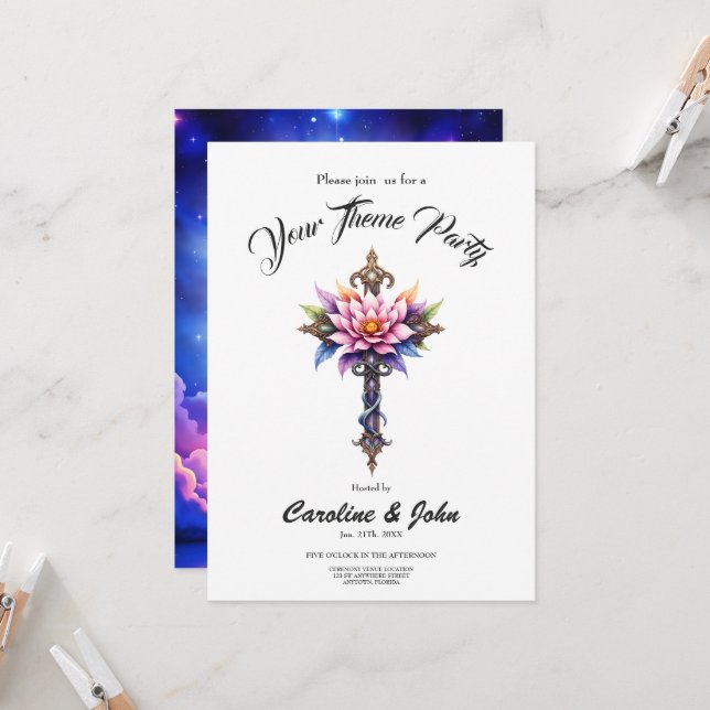 Invitación Cruz de Loto Celestial (Anverso/Reverso In Situ)