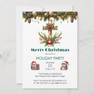 Invitación Cruz de madera con Navidades de vaca roja