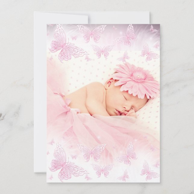 Invitación Cruz de mariposa rosa bonito Foto Bautismo 2 (Reverso)
