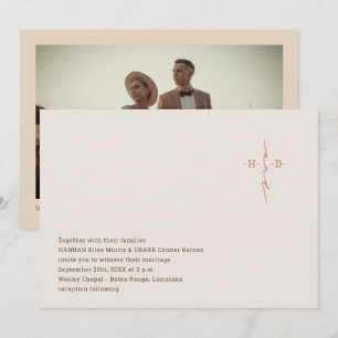 Invitación Cruz de monograma con letra a mano para boda crist