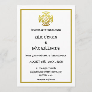 Invitación Cruz de Nudo Celta de Boda Falso Oro
