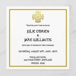 Invitación Cruz de Nudo Celta de Boda Falso Oro
