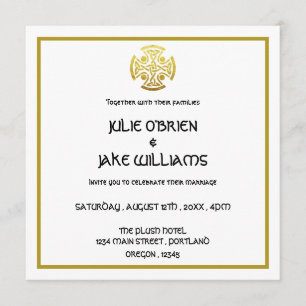 Invitación Cruz de Nudo Celta de Boda Falso Oro