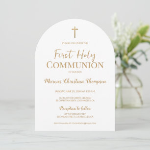 Invitación Cruz de oro blanco elegante Niño Primera Comunión