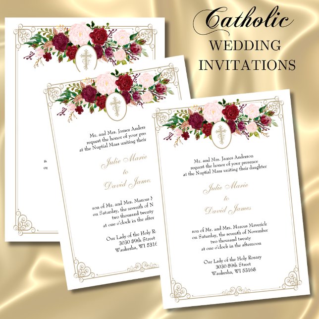 Invitación Cruz de Oro Boda Religioso Católico Floral (Subido por el creador)