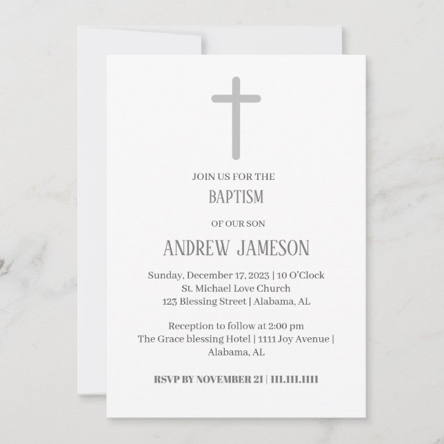 Invitación Cruz de Oro Cristiana Moderna y Elegante | Bautism (Anverso)