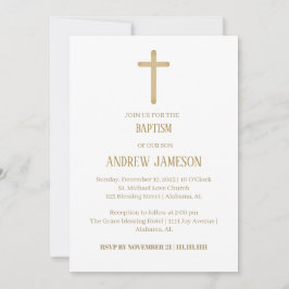 Invitación Cruz de Oro Cristiana Moderna y Elegante | Bautism