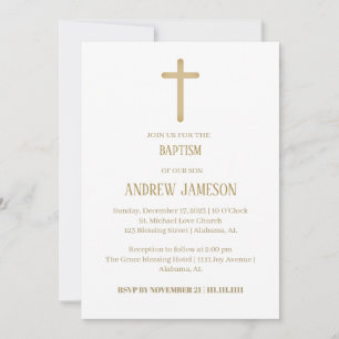 Invitación Cruz de Oro Cristiana Moderna y Elegante   Bautism