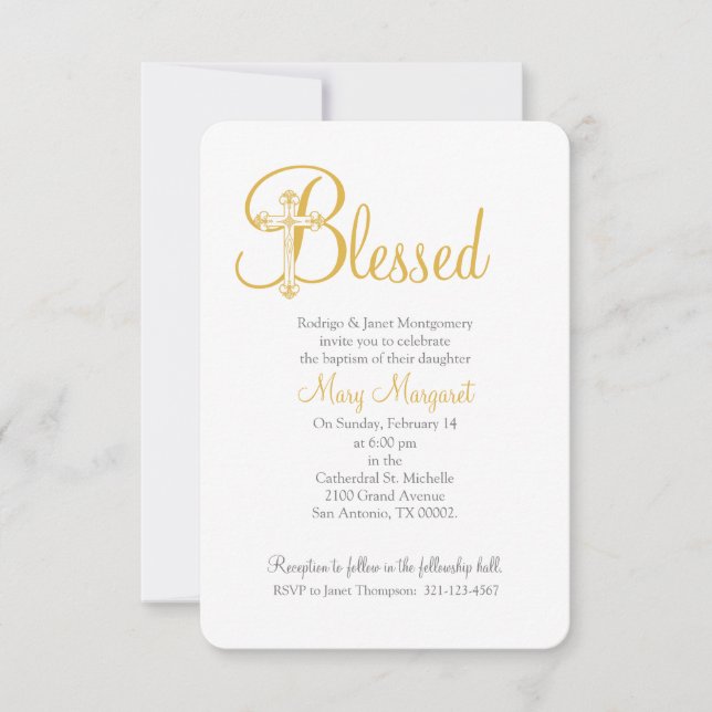 Invitación Cruz de oro de chica o niño CRISTENTE o BAPTISMO (Anverso)