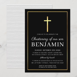 Invitación cruz de oro de CRISTENCIA MODERNA simple blanco ne