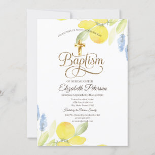 Invitación Cruz de oro elegante acuarela limones