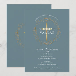 Invitación Cruz de oro elegante moderna Primera Comunión