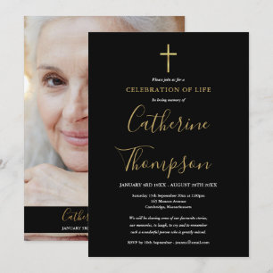 Invitación Cruz de Oro Funeral Celebración de la Vida Foto
