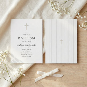 Invitación Cruz de oro minimalista elegante bautizo de niño