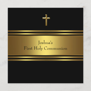 Invitación Cruz de oro negro niños primera comunión