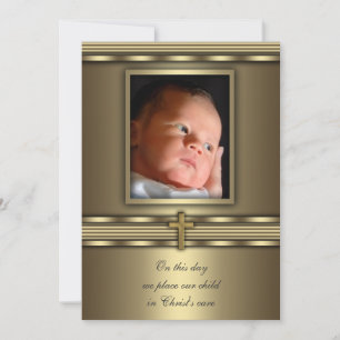 Invitación Cruz de Oro Niño Bebé Foto Bautizo