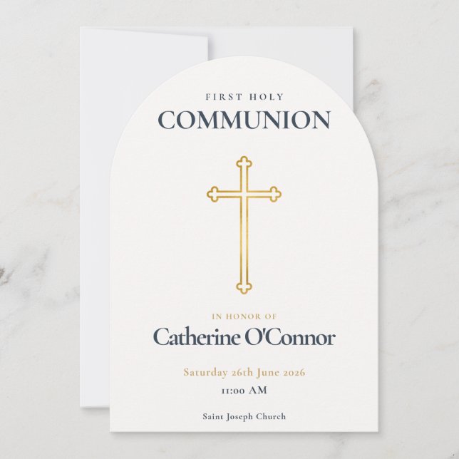 Invitación Cruz de Oro para Primera Comunión (Anverso)