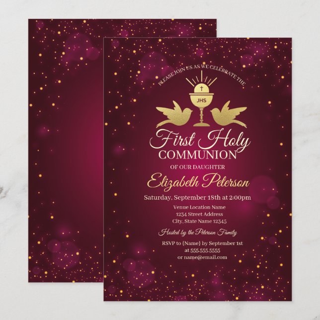 Invitación Cruz de Oro, Primera Comunión Santa Cálida (Anverso / Reverso)