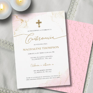 Invitación Cruz de Oro Rosa Confirmación de Niña Confirmación