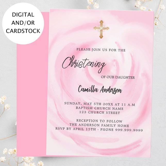 Invitación Cruz de oro rosa floral chica (Subido por el creador)