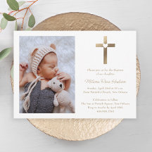 Cruz de oro simple con bautismo de foto cardíaca