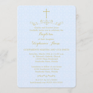 Invitación Cruz de oro y laureles en azul claro