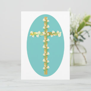 Invitación Cruz de Pascua de Oro Elegante con Lirios Blancos