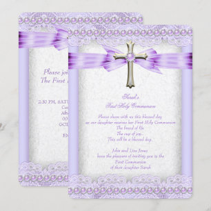 Invitación Cruz de Primera Comunión para Niñas Preciosa Lavan